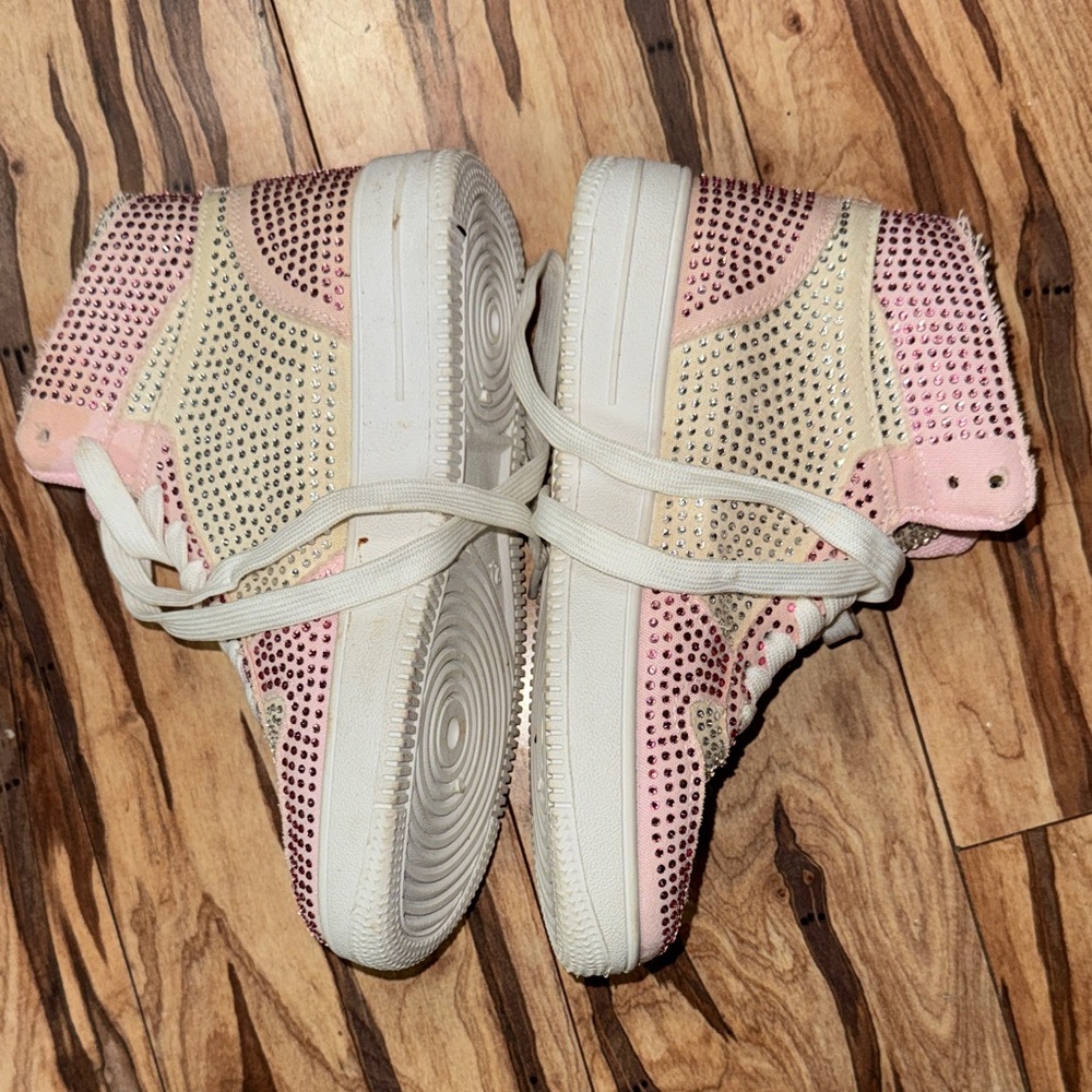 Sparkling Pink and Cream Kids High-Top Sneakers - Picture 2 of 4
